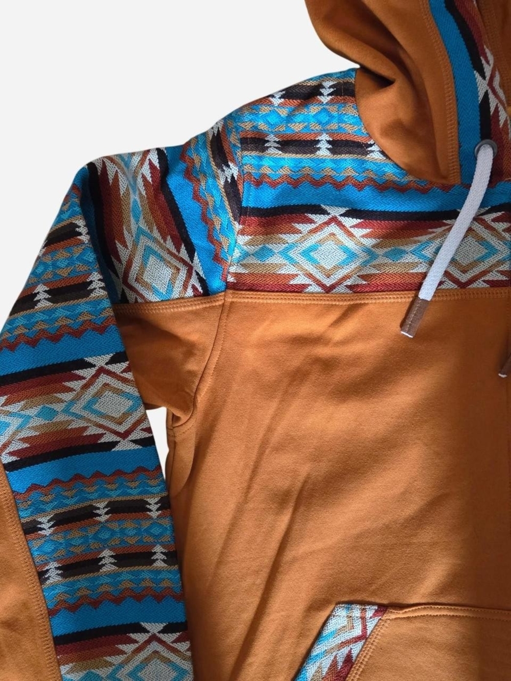 Men's Aztec Zip-Up Hoodie with Blue Accent